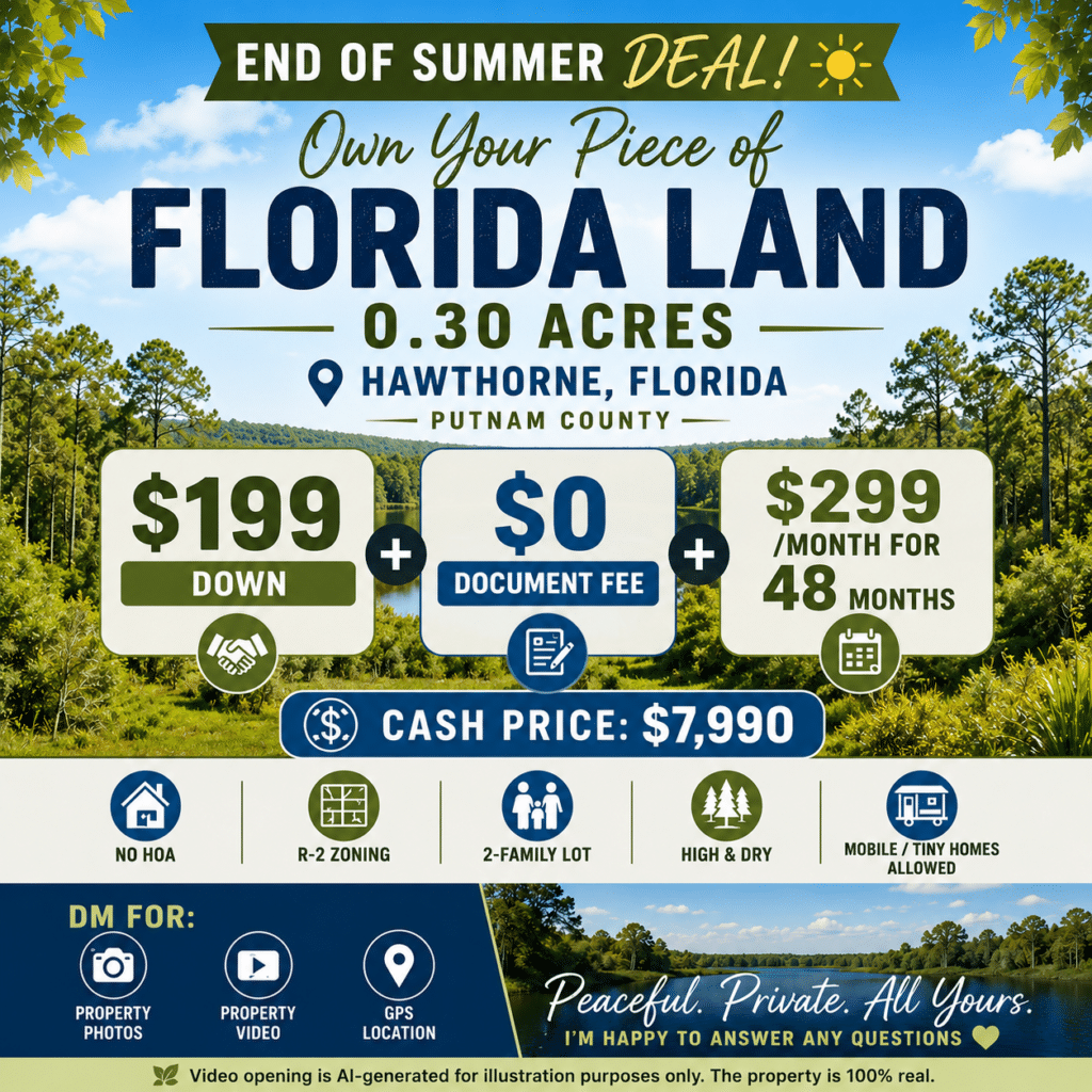 ☀️ END OF SUMMER DEAL – 0.30 Acres in Hawthorne, Florida!